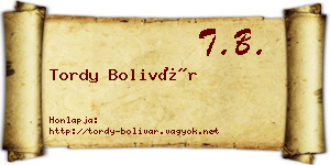 Tordy Bolivár névjegykártya
